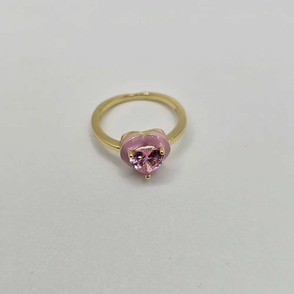 Rachel Glauber Heart Stacking Ring Women 14k Gold Plated Pink CZ Enamel Gold 4